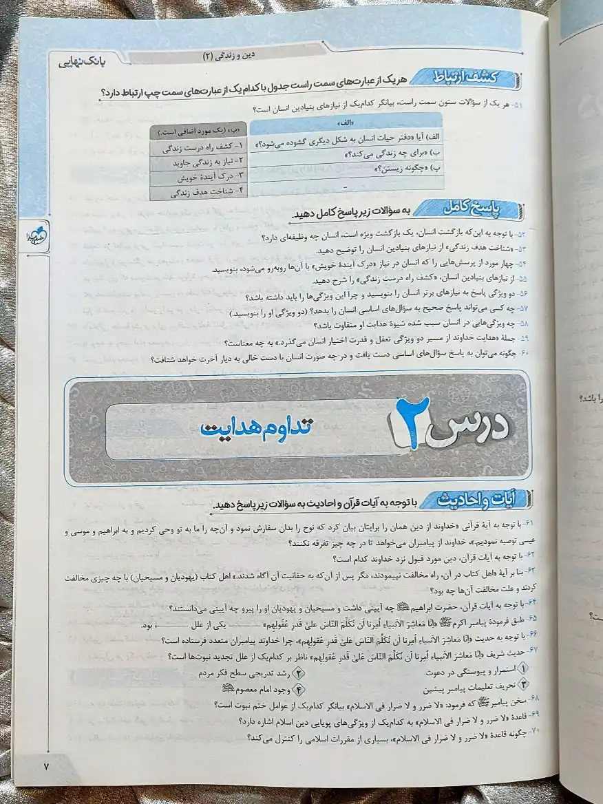 نمونه صفحه دین وزندگی یازدهم بانک نهایی خیلی سبز